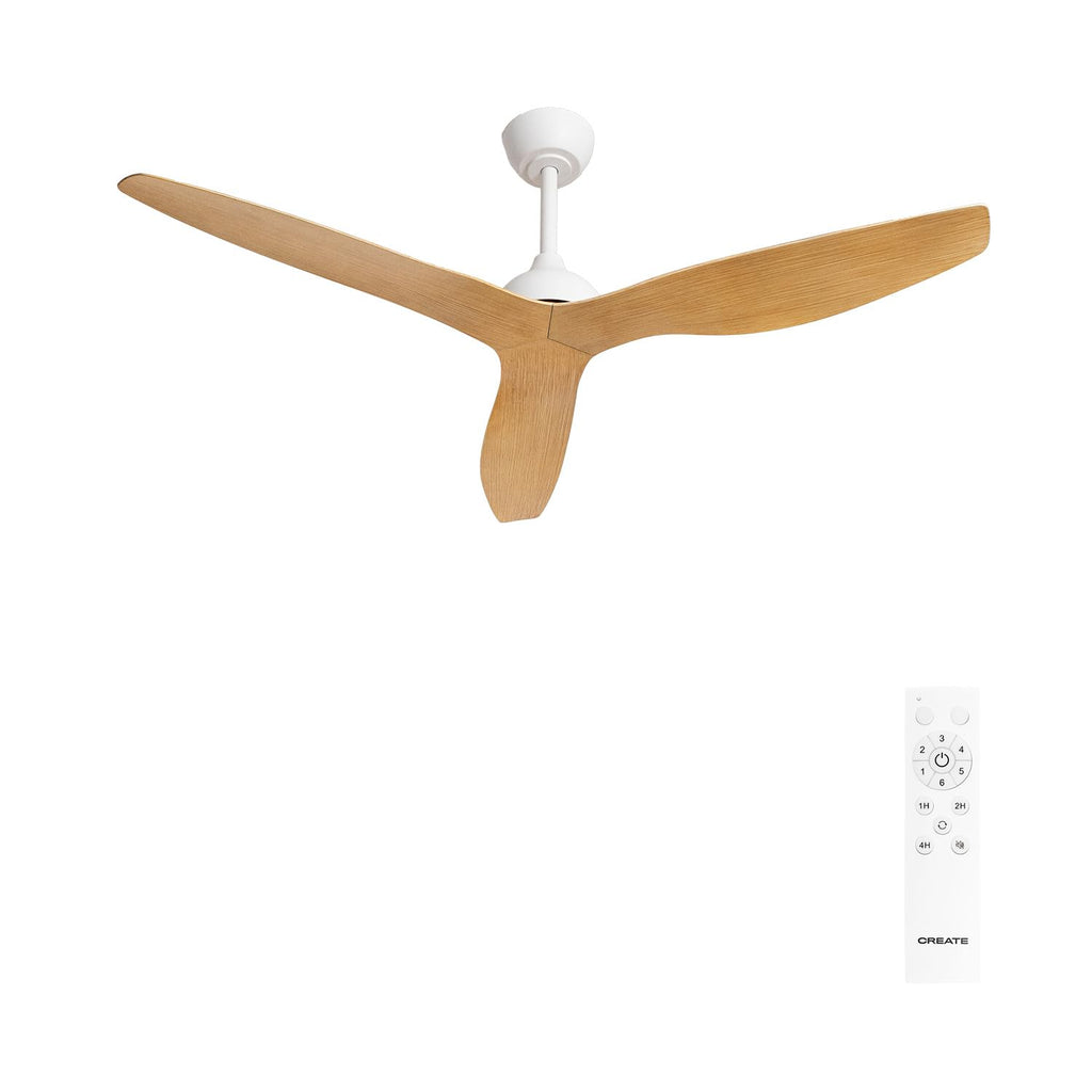 CREATE Wind Balance Ceiling Fan with wooden effect blades and a white light