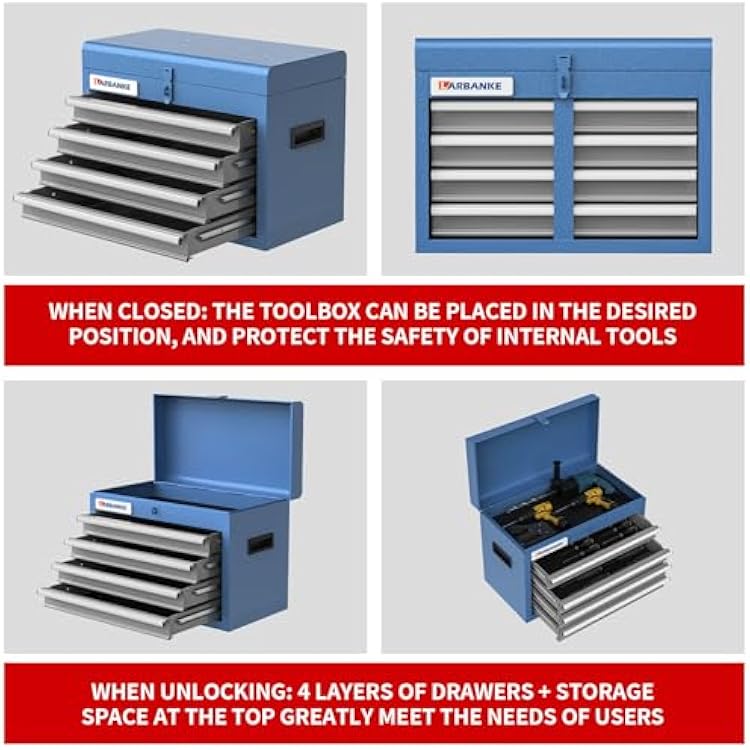 LARBANKE Portable 4-Drawer Metal Tool Box with Top Storage Tray - 4 drawer