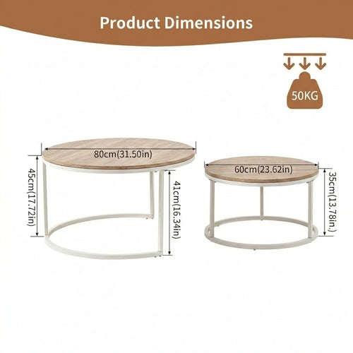 buybyroom Round Coffee Table Set, Light Oak, Modern Style