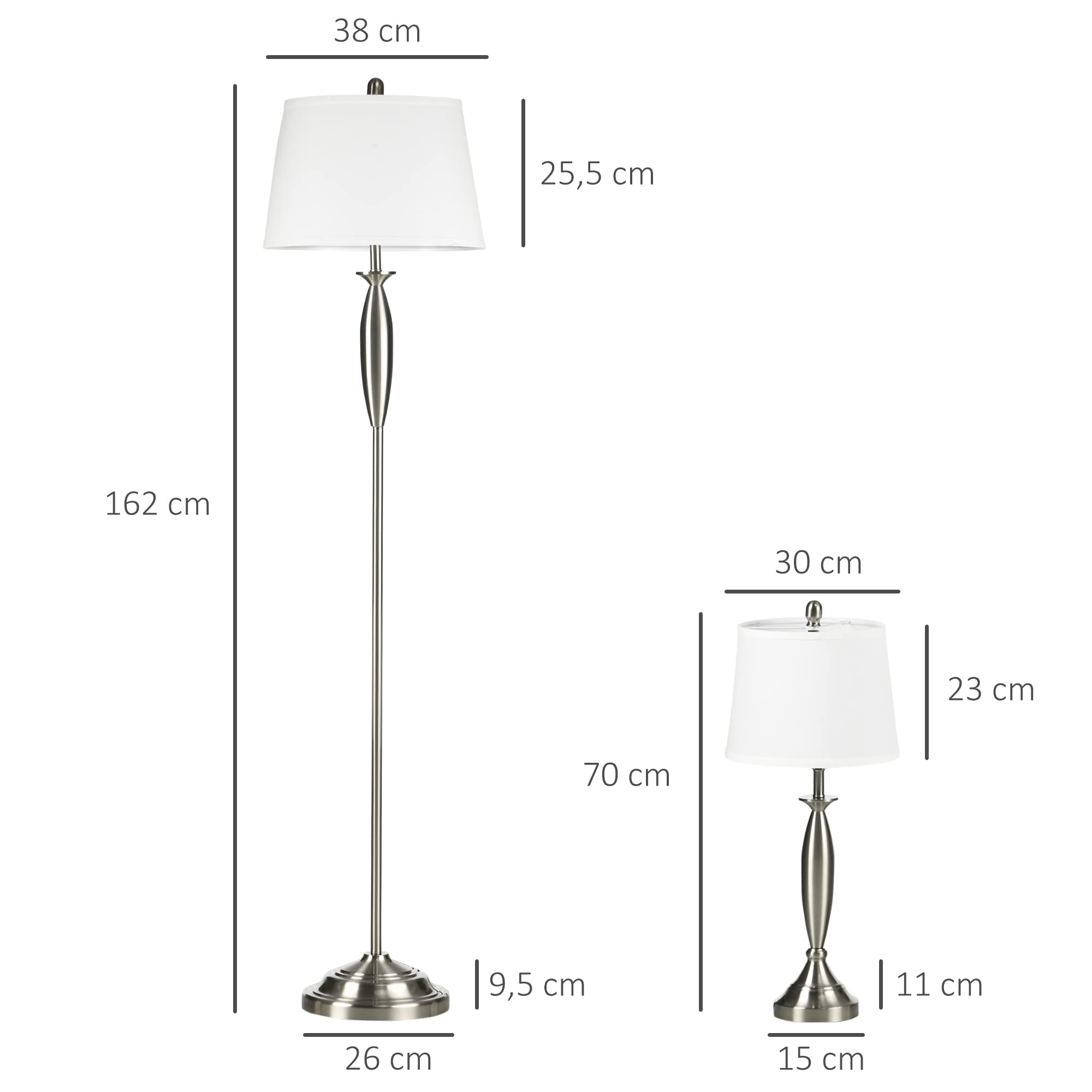 HOMCOM 3-Piece Floor and Table Lamp Set with E27 Socket