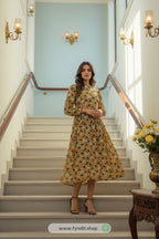 Effortless Elegance: The DEEBACO Mustard Printed Dress — Your Go-To for Every Occasion
