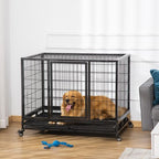PAWHUT Heavy Duty Metal Dog Crate with Tray and Wheels