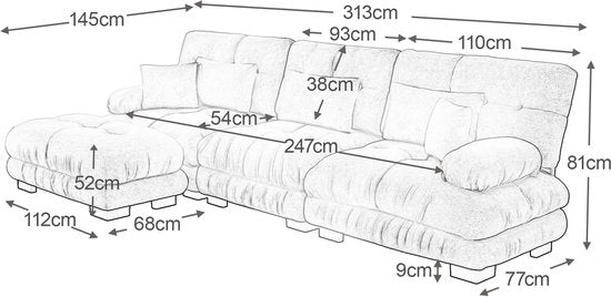 Luxe Modulaire Hoekbank 313 cm – XL Cloud Sofa met Slaapfunctie – Chenille – Roze