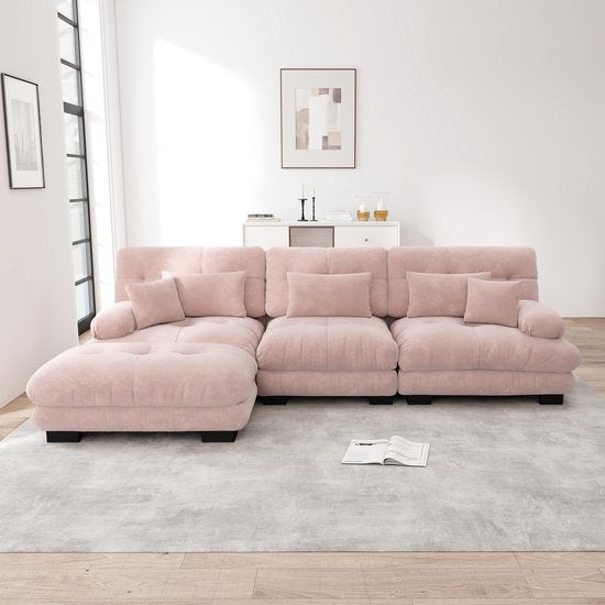 Luxe Modulaire Hoekbank 313 cm – XL Cloud Sofa met Slaapfunctie – Chenille – Roze