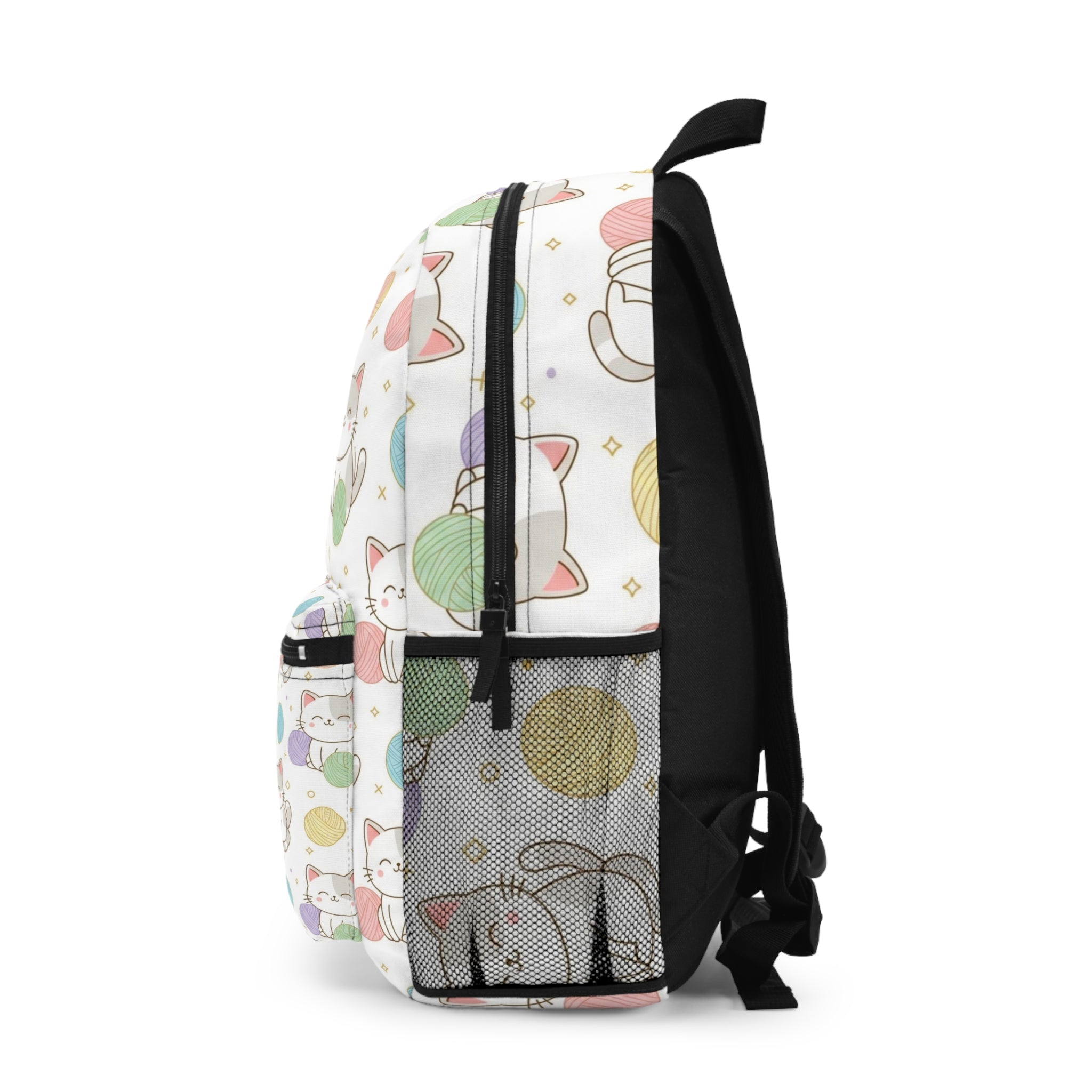 Cute Kawaii Cat & Yarn Polka Dot Backpack — Pastel Kitty School Bag