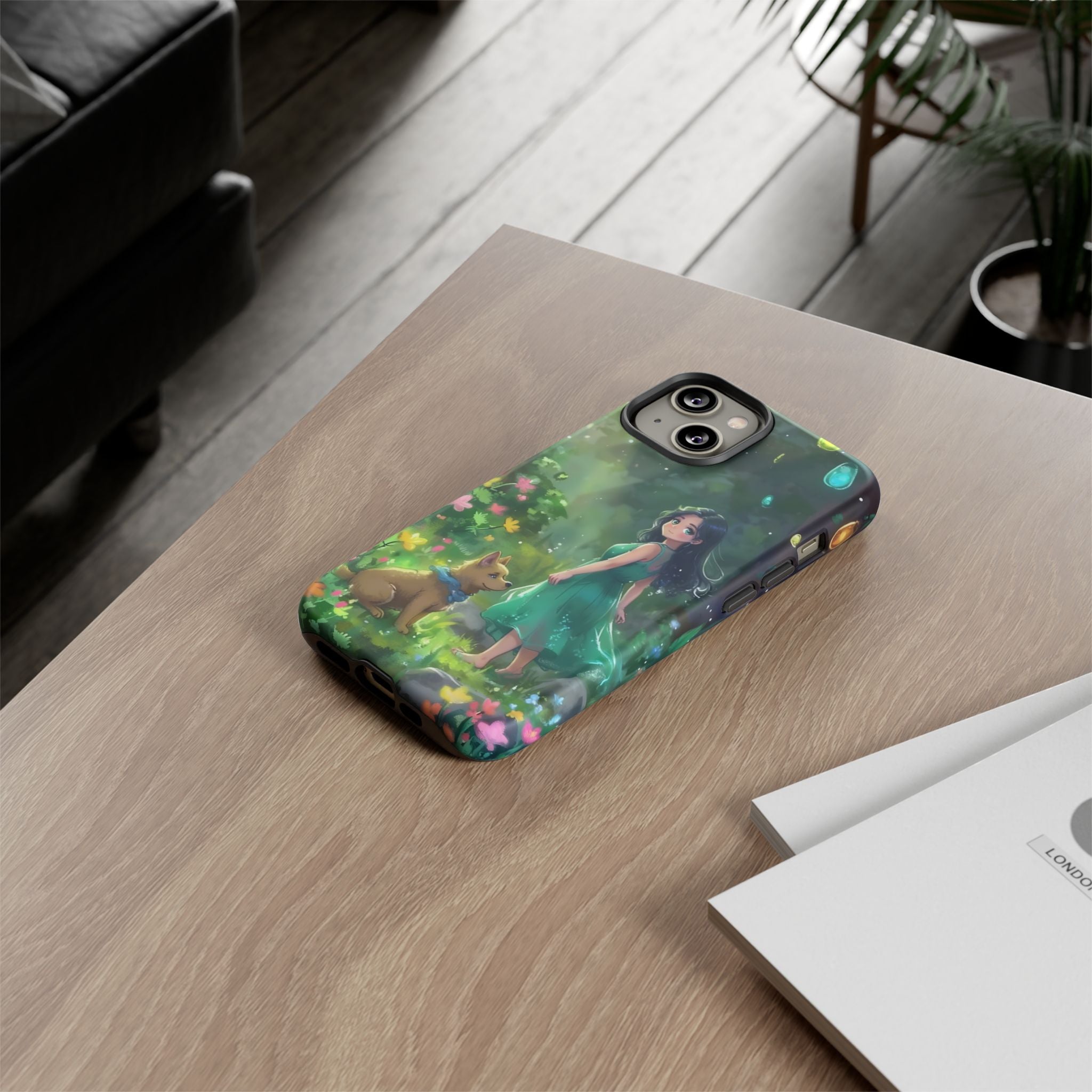 Whimsical Phone Case with Nature and Dog Artwork