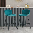 Set of 2 Soft Velvet Seat Bar Chairs with Metal Legs