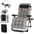 YOIZO Folding Deck Chair in grey with a cushion, adjustable backrest, and cup holder