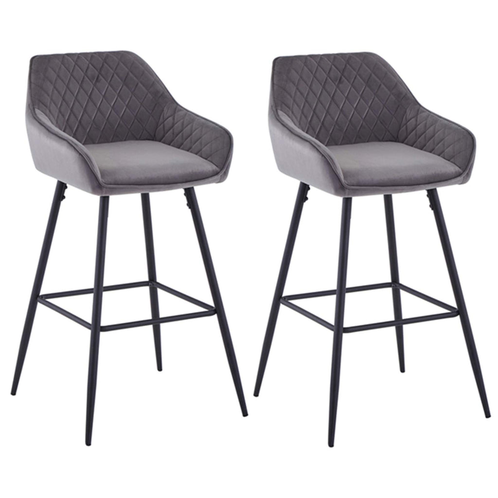 Set of 2 grey velvet bar stools with armrest and backrest from ZOONFA