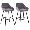 Set of 2 grey velvet bar stools with armrest and backrest from ZOONFA
