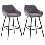 Set of 2 grey velvet bar stools with armrest and backrest from ZOONFA