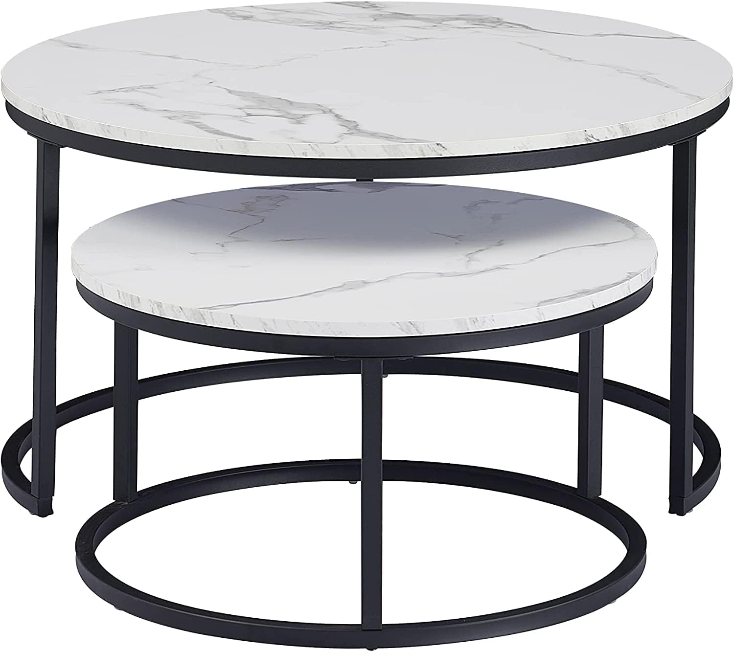 HJhomeheart Nesting Round Coffee Tables Set - White+Black