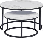 HJhomeheart Round Nesting Coffee Tables Set, White and Black