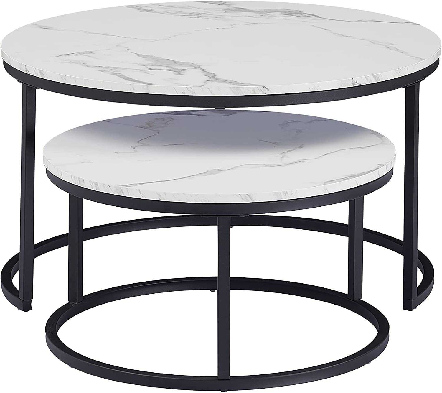 HJhomeheart Round Nesting Coffee Tables Set, White and Black