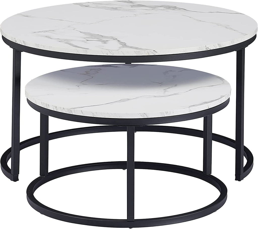 HJhomeheart Set of 2 Round Side Tables in Black and White