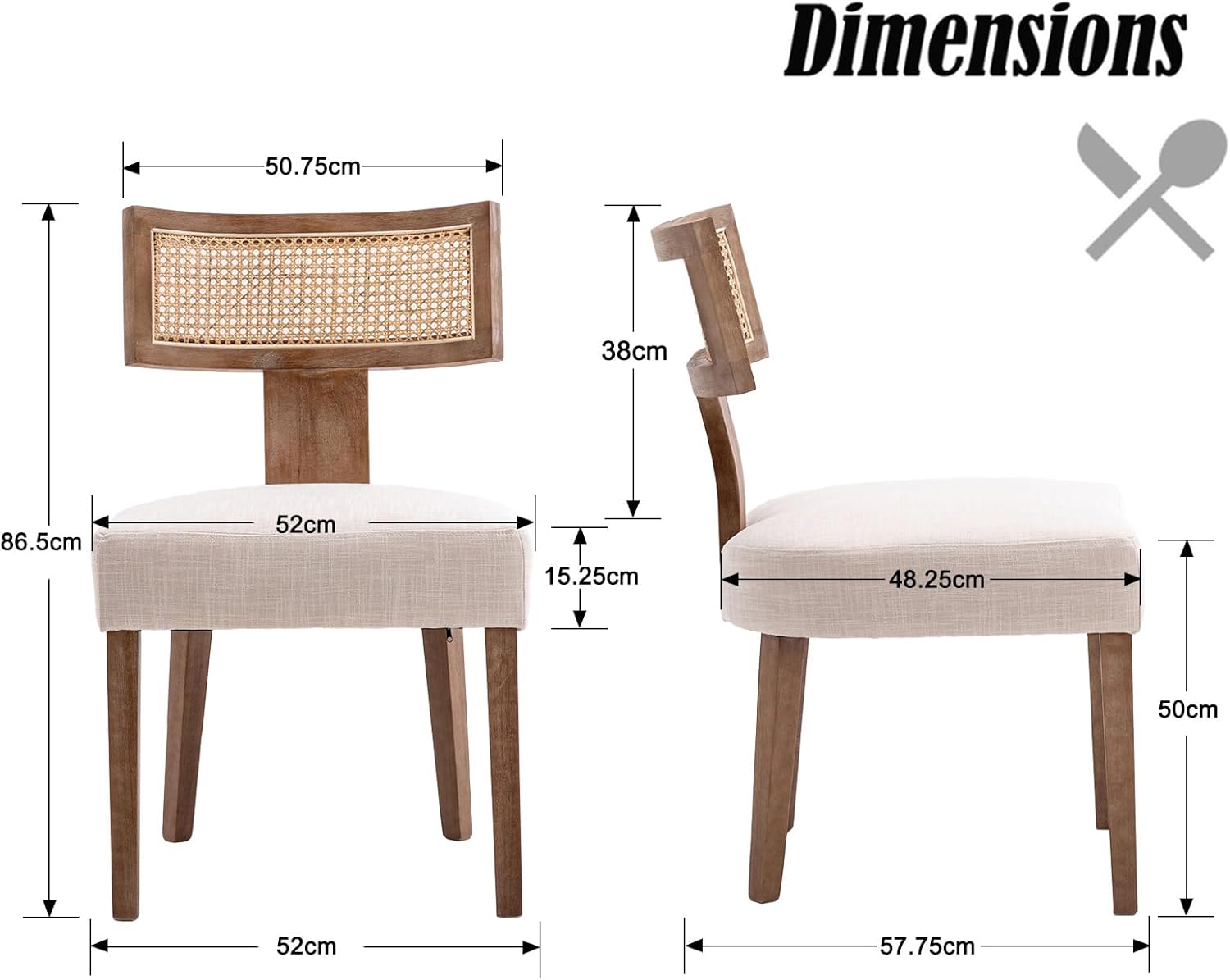 Chairus Upholstered Dining Chairs with Rattan Backrest