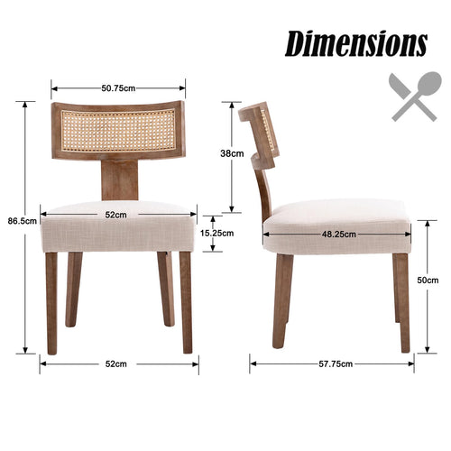 chairus Set of 2 Wooden Upholstered Dining Chairs with Rattan Backrest