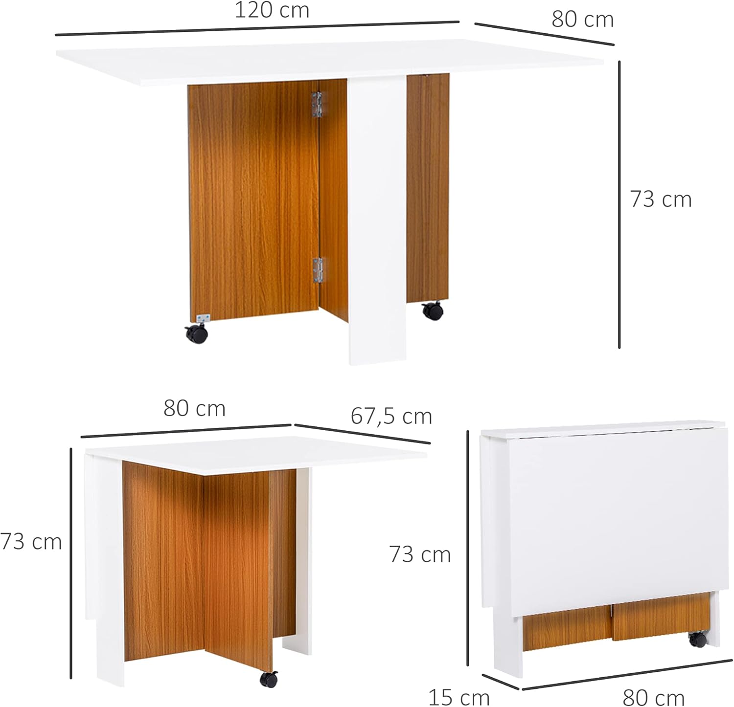 HOMCOM Folding Dining Table - Oak & White