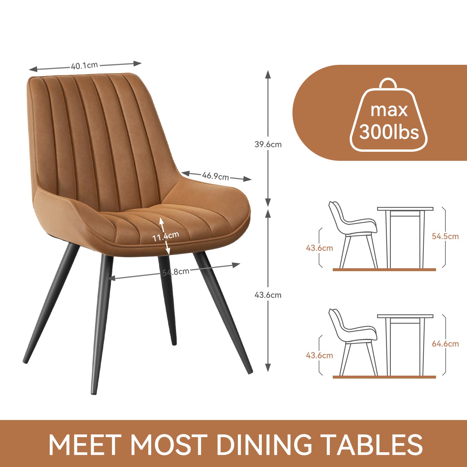 Set of 4 brown modern dining chairs with upholstered seat and metal legs