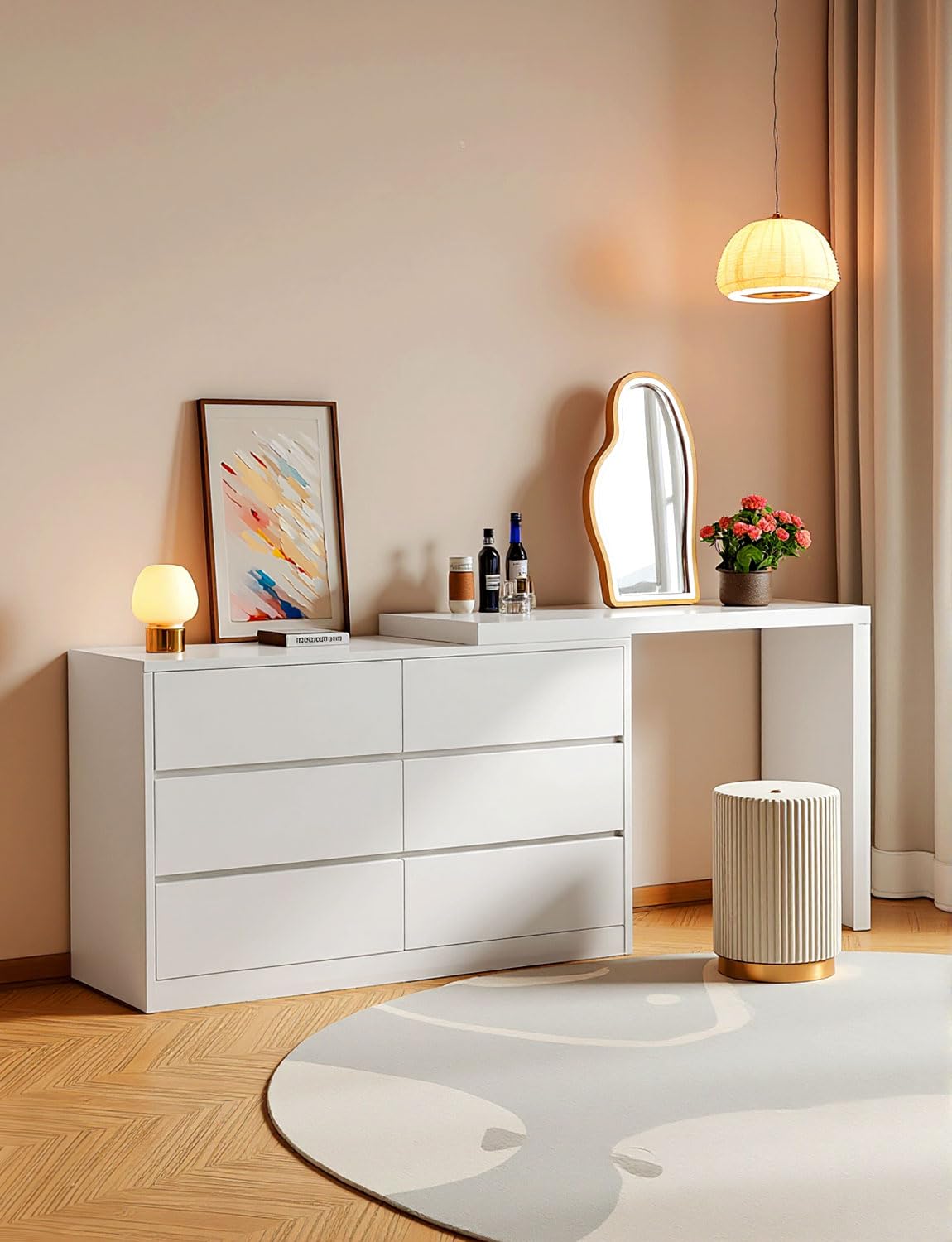 Feetice 6 Drawer L-Shaped Vanity Desk Combo