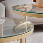 BenyLed Modern Nesting Coffee Tables Set, Glass/Gold Finish