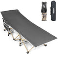 OVERMONT Heavy Duty Folding Camping Bed in grey with side pocket, made of 2400D Oxford cloth