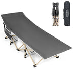 OVERMONT Heavy Duty Folding Camping Bed in grey with side pocket, made of 2400D Oxford cloth