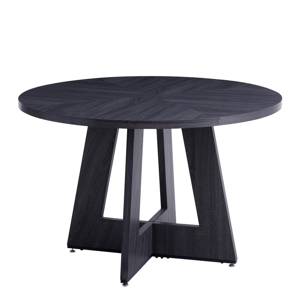 Rustic round dining table with cross-shaped wooden base by HJhomeheart
