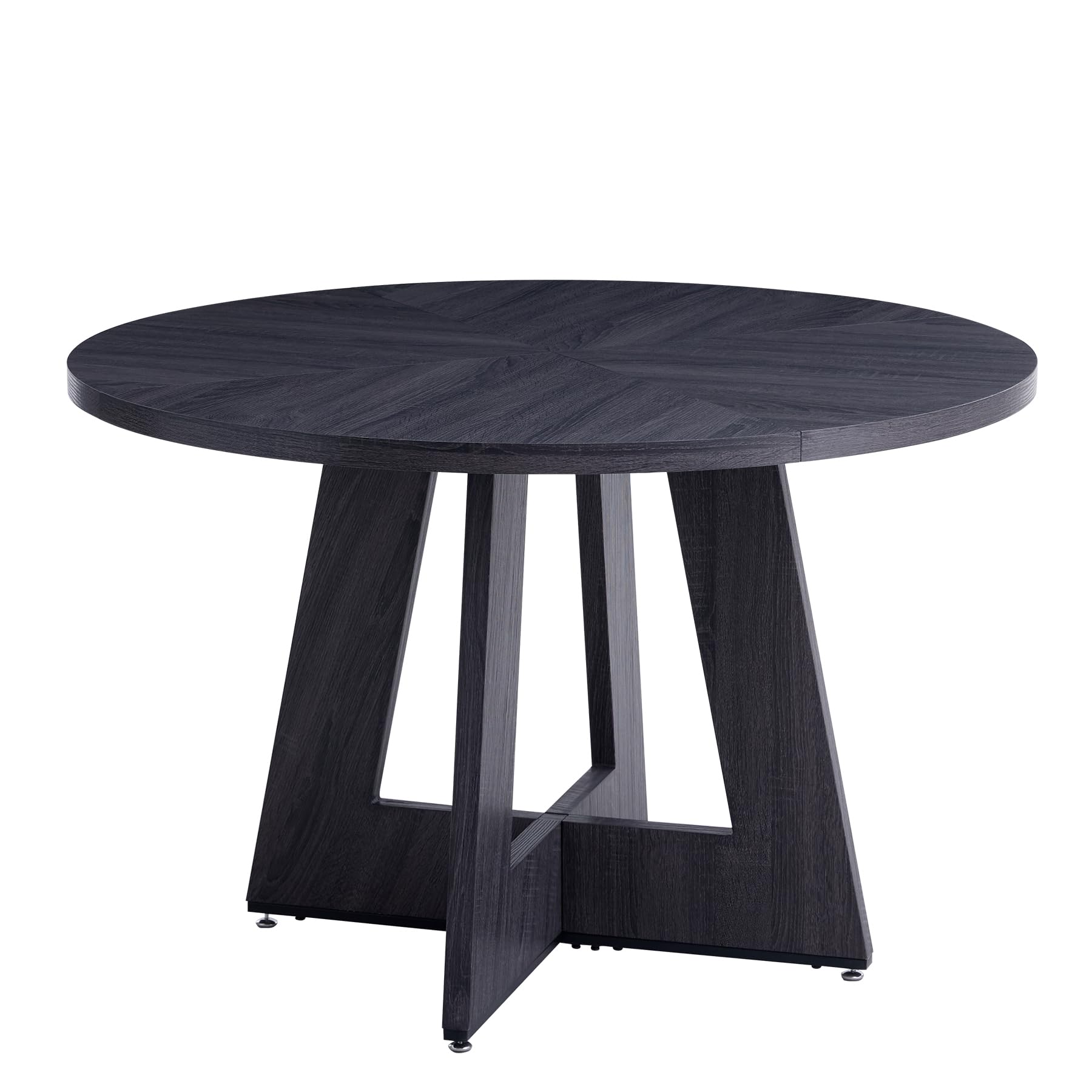 Rustic round dining table with cross-shaped wooden base by HJhomeheart