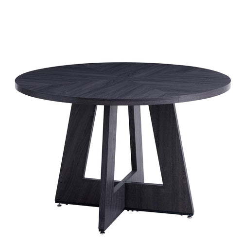 Rustic round dining table with cross-shaped wooden base by HJhomeheart