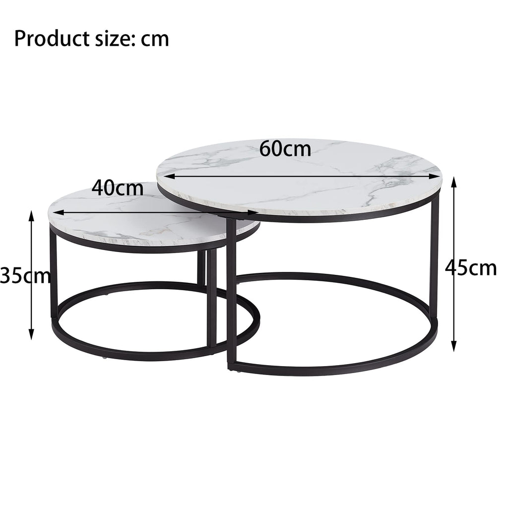GrandCA HOME Set of 2 Round Coffee Tables with Imitation Marble