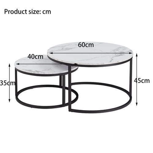 GrandCA HOME Set of 2 Round Coffee Tables with Imitation Marble