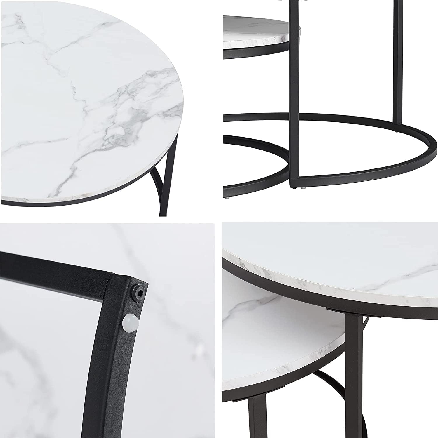 HJhomeheart Nesting Round Coffee Tables Set - White+Black