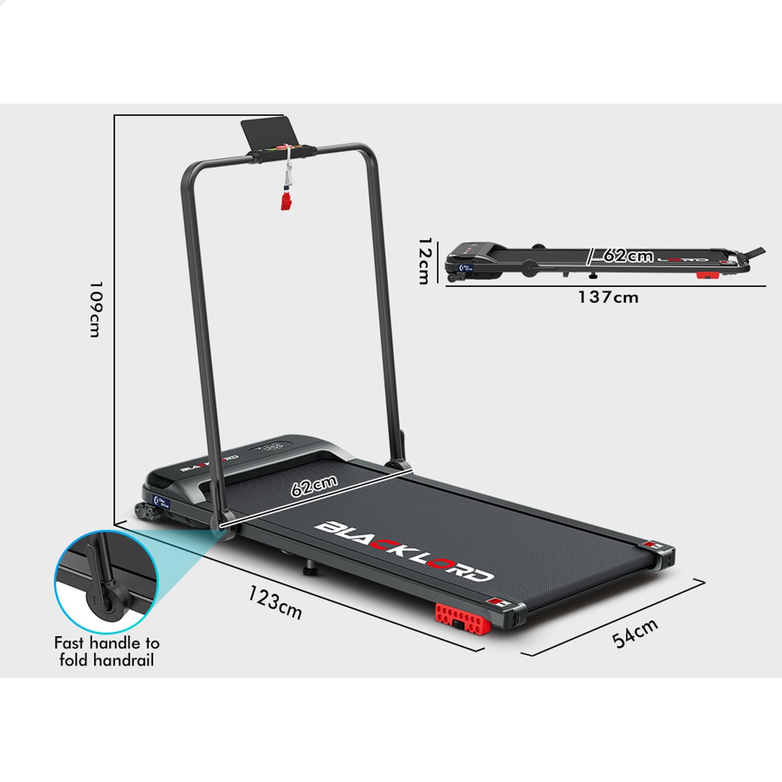 BLACK LORD Under Desk Treadmill with 2-Level Incline