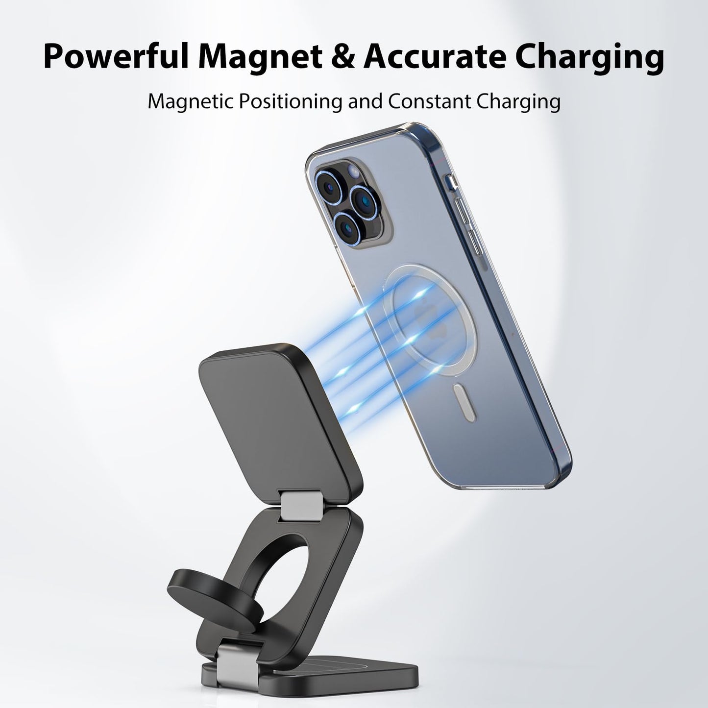 3-in-1 Wireless Charger – Fast Magnetic Charging for iPhone, Apple Watch, & AirPods | Foldable & Portable Dock