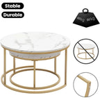 Ginhow Set of 2 Round Coffee Tables with Marble Design