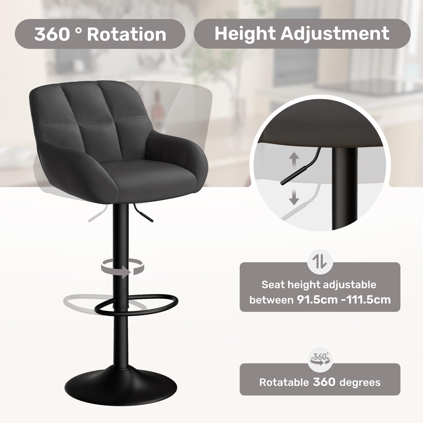 Hawthyhome Adjustable Bar Stools Set of 2 with PU Leather
