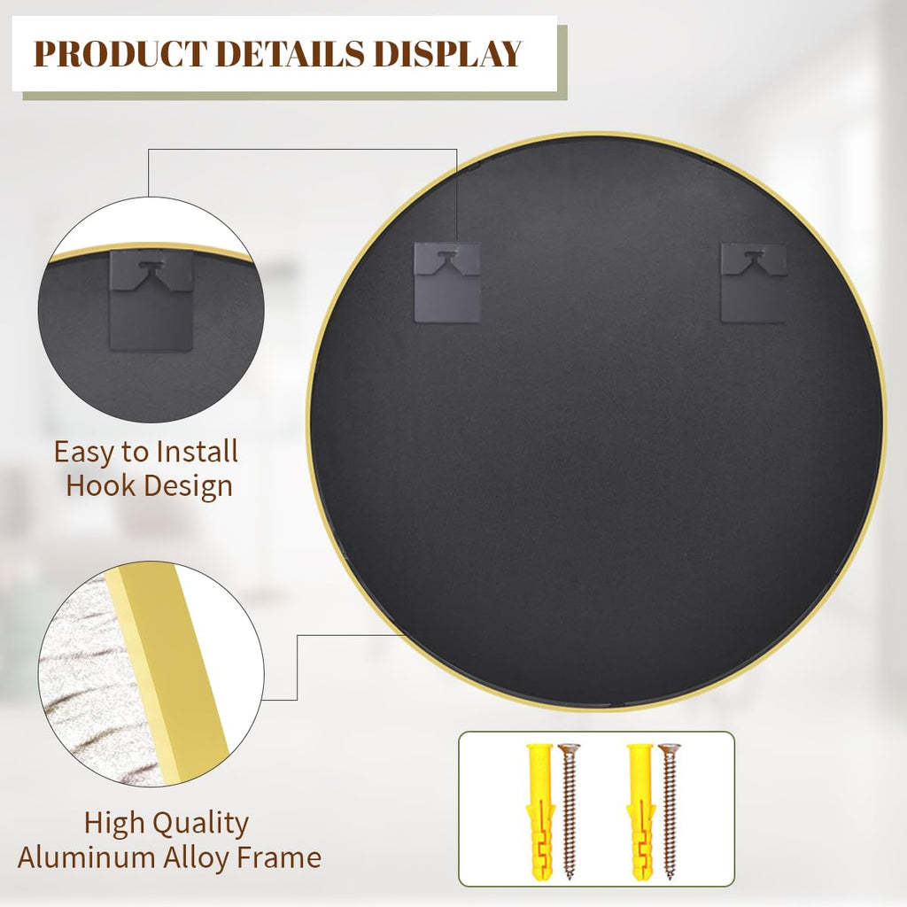 BEAUTYPEAK 30 Inch Round Gold Framed Wall Mirror