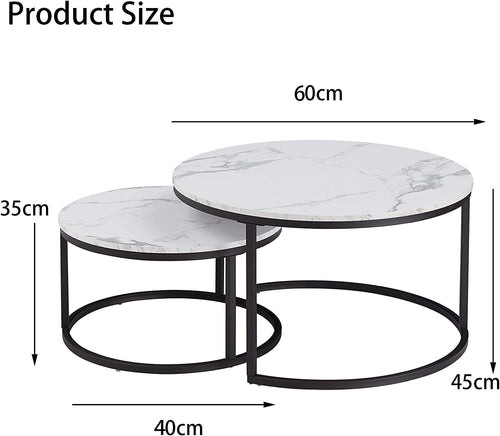 HJhomeheart Set of 2 Round Side Tables in Black and White