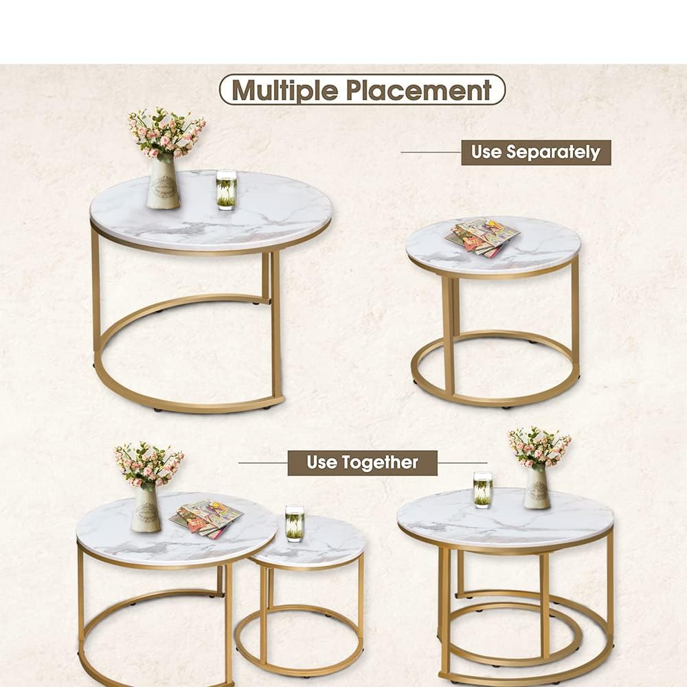Aboxoo Nesting Coffee Table Set with White Marble Pattern