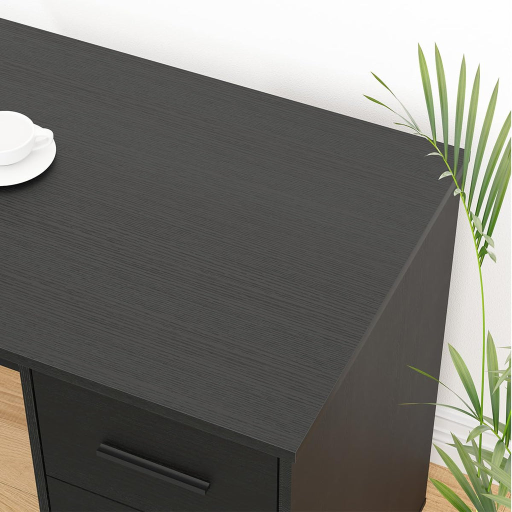 HSH Black L Shaped Desk with File Drawers and Shelves