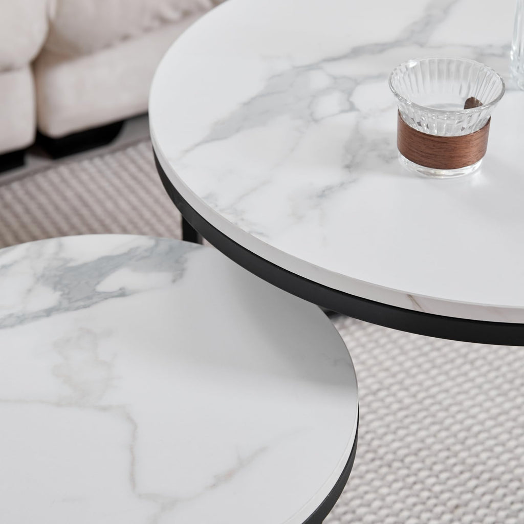 GrandCA HOME Set of 2 Round Coffee Tables with Imitation Marble
