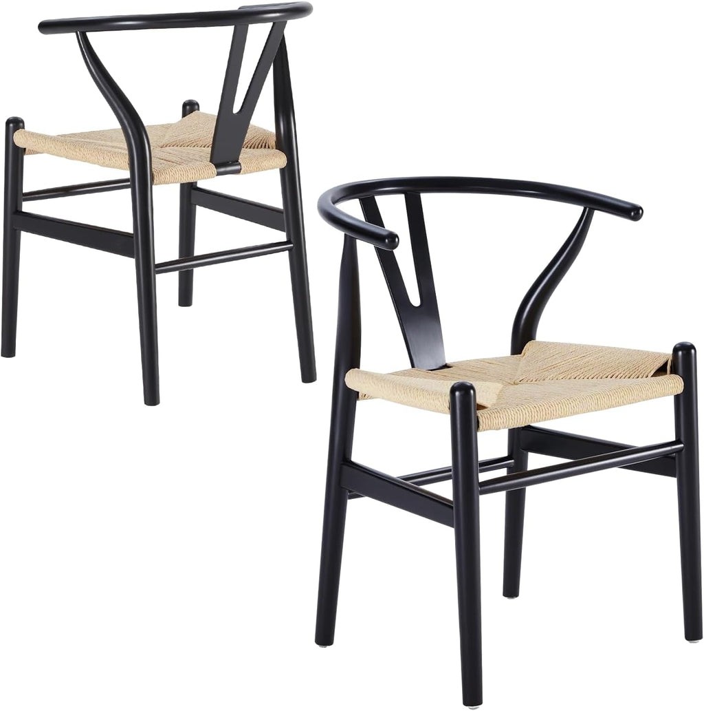 VODUR Wishbone Dining Chair Set of 2 Natural Solid Wood