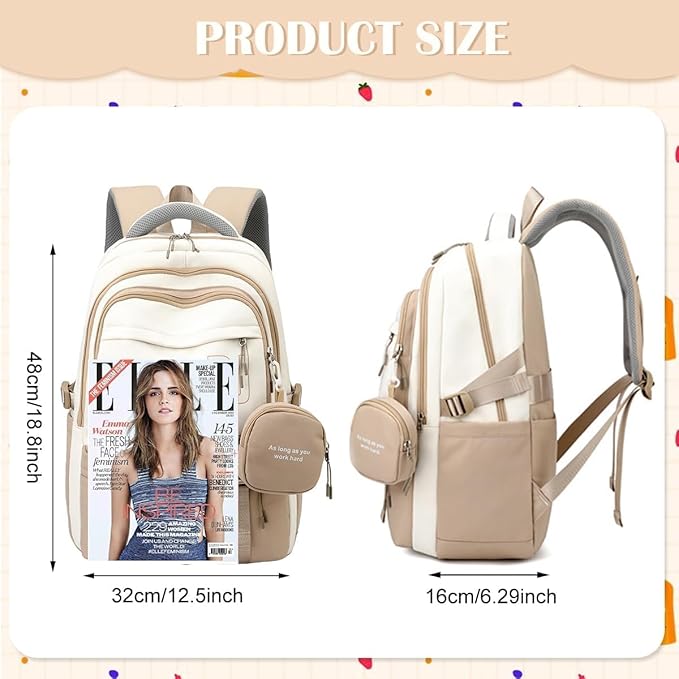 Waterproof Nylon Backpack for Women & Men | College, Office & Travel Bag | Lightweight Anti-Theft Laptop Bookbag with Multi Pockets, Stylish Casual Daypack for School, Work & Everyday Use Brown