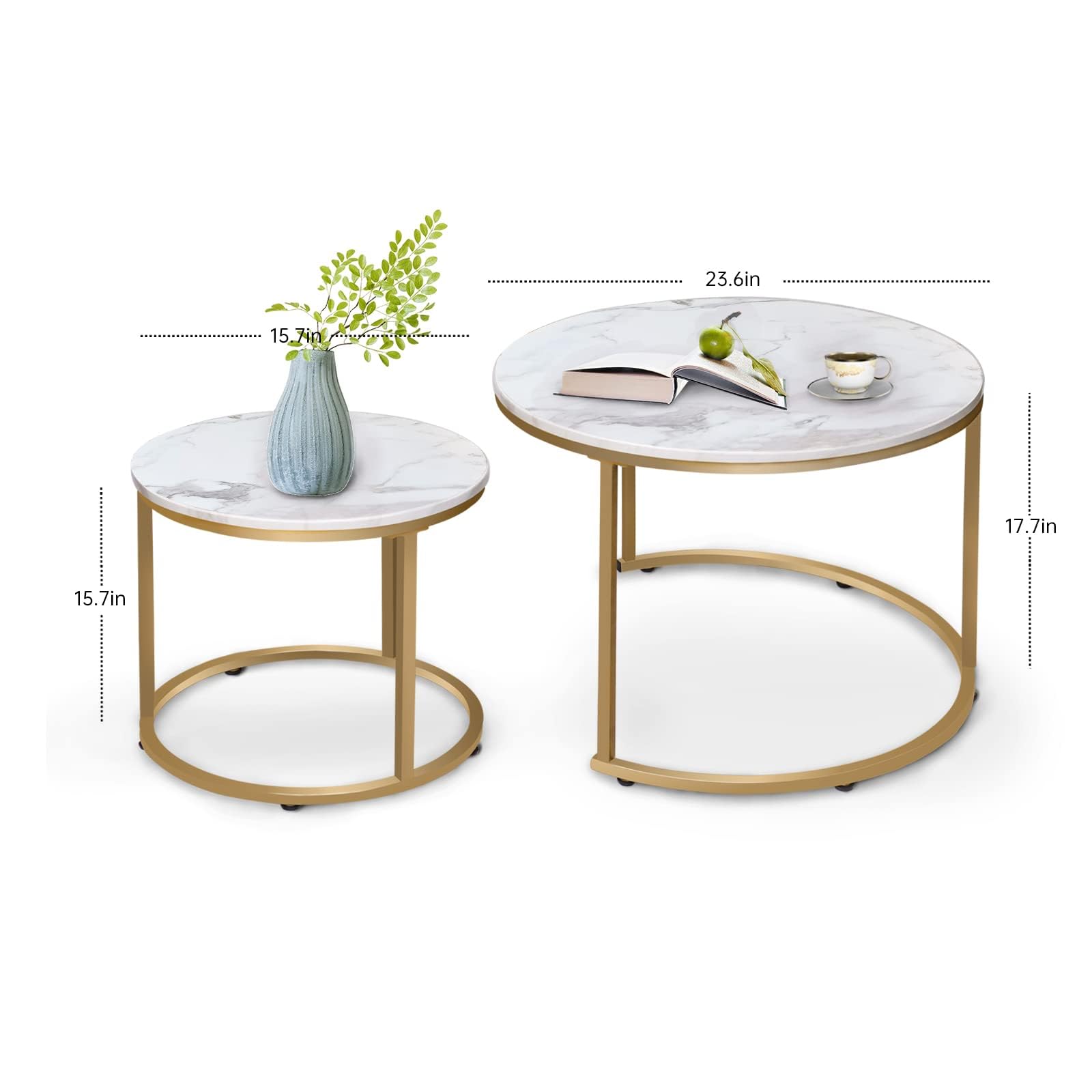 Aboxoo Nesting Coffee Table Set with White Marble Pattern