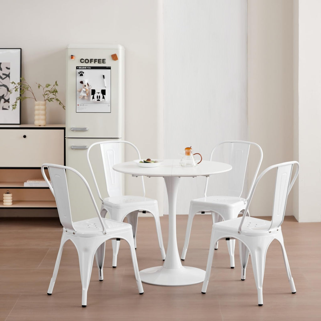 JZGORC Modern Round Dining Table for 2-4 People, White