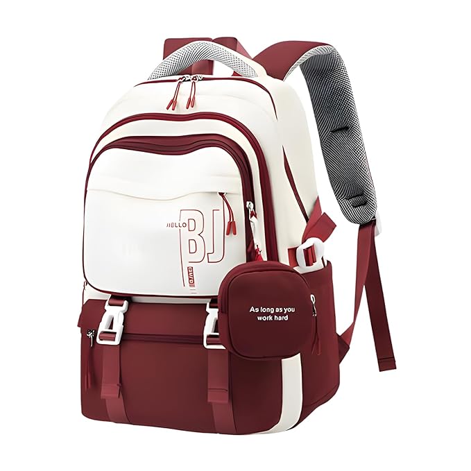 Waterproof Nylon Backpack for Women & Men | College, Office & Travel Bag | Lightweight Anti-Theft Laptop Bookbag with Multi Pockets, Stylish Casual Daypack for School, Work & Everyday Use Red