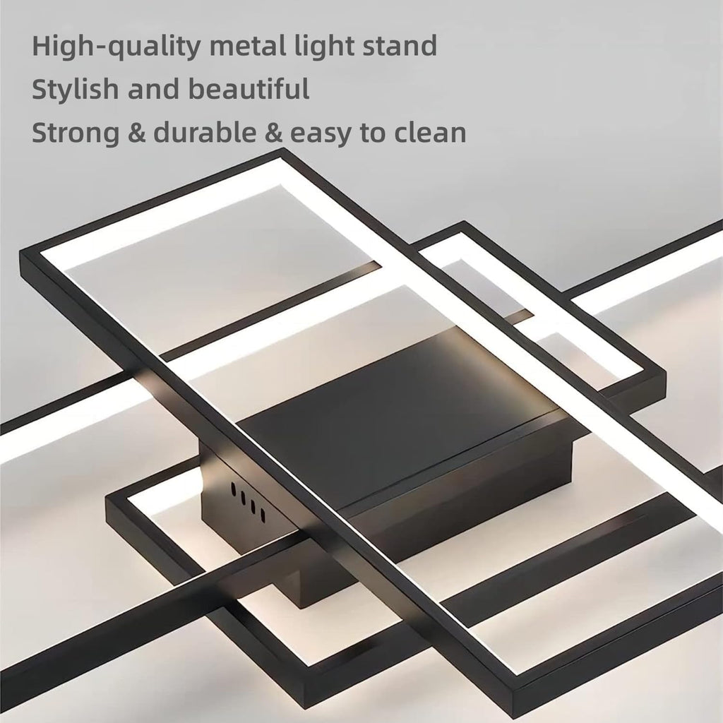Qiaomao Black LED Ceiling Light (90x50x9cm) with Remote Control - modern geometric design