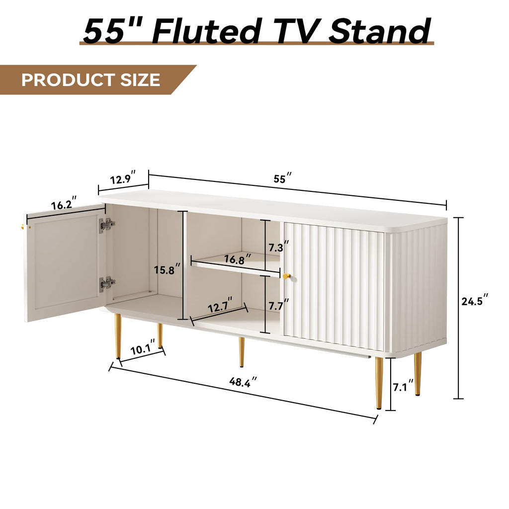 ARTPOWER Mid Century Modern White TV Stand