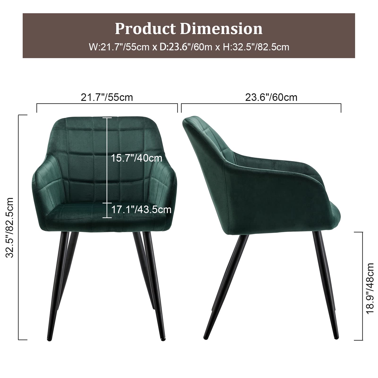 CLIPOP Velvet Upholstered Dining Room Chairs with Armrests (Set of 2, Green)